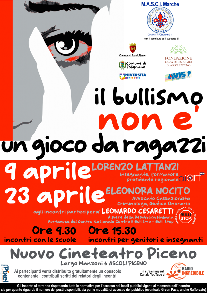evento IL BULLISMO NON E' UN GIOCO DA RAGAZZI 9 e 23 aprile 22 Ascoli Piceno
